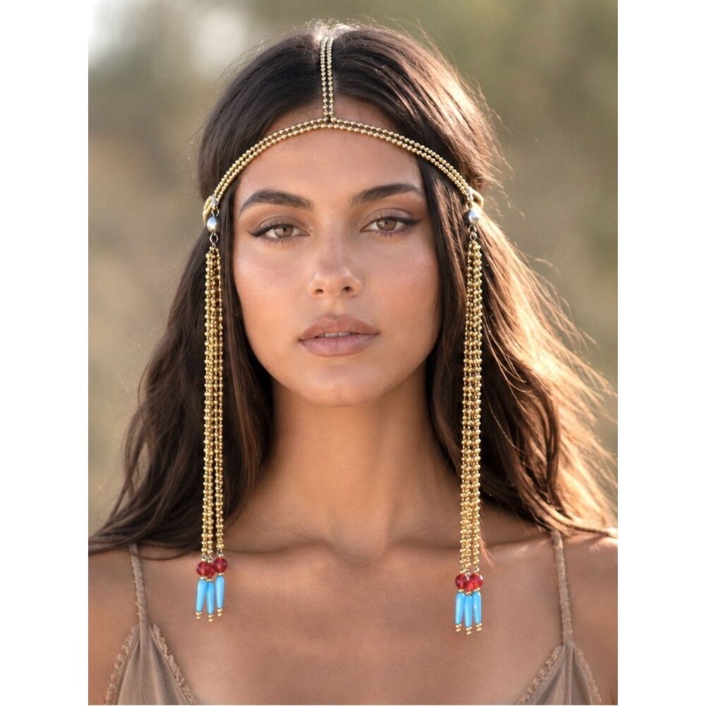 Gold and Black Beaded Festival Style Headpiece One Size NEW